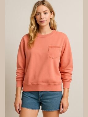 Aerie Salmon Pink Orange Cotton  Crewnwck Pullover Sweatshirt